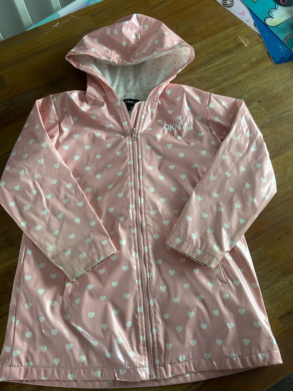 DKNY Pink Heart Hooded Rain Jacket